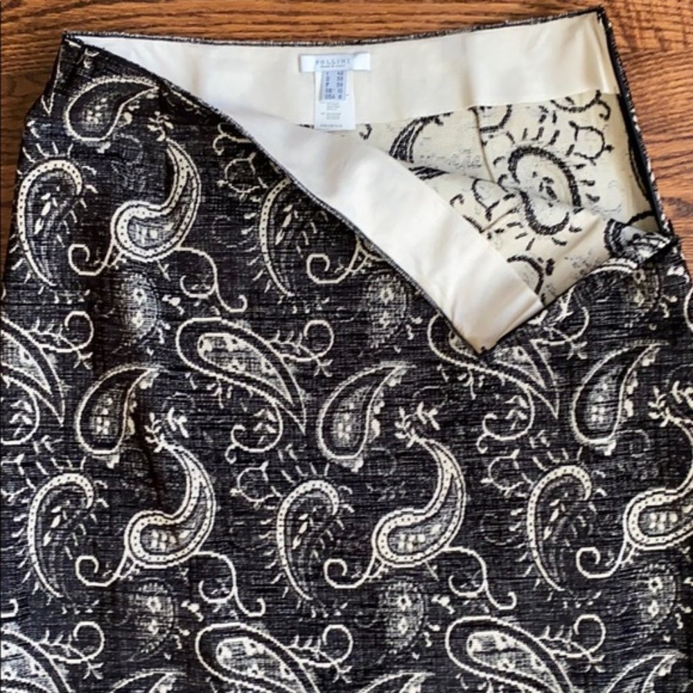 Pollini paisley print black jacquard skirt with glass beads at hem NWOT - Picture 7 of 15